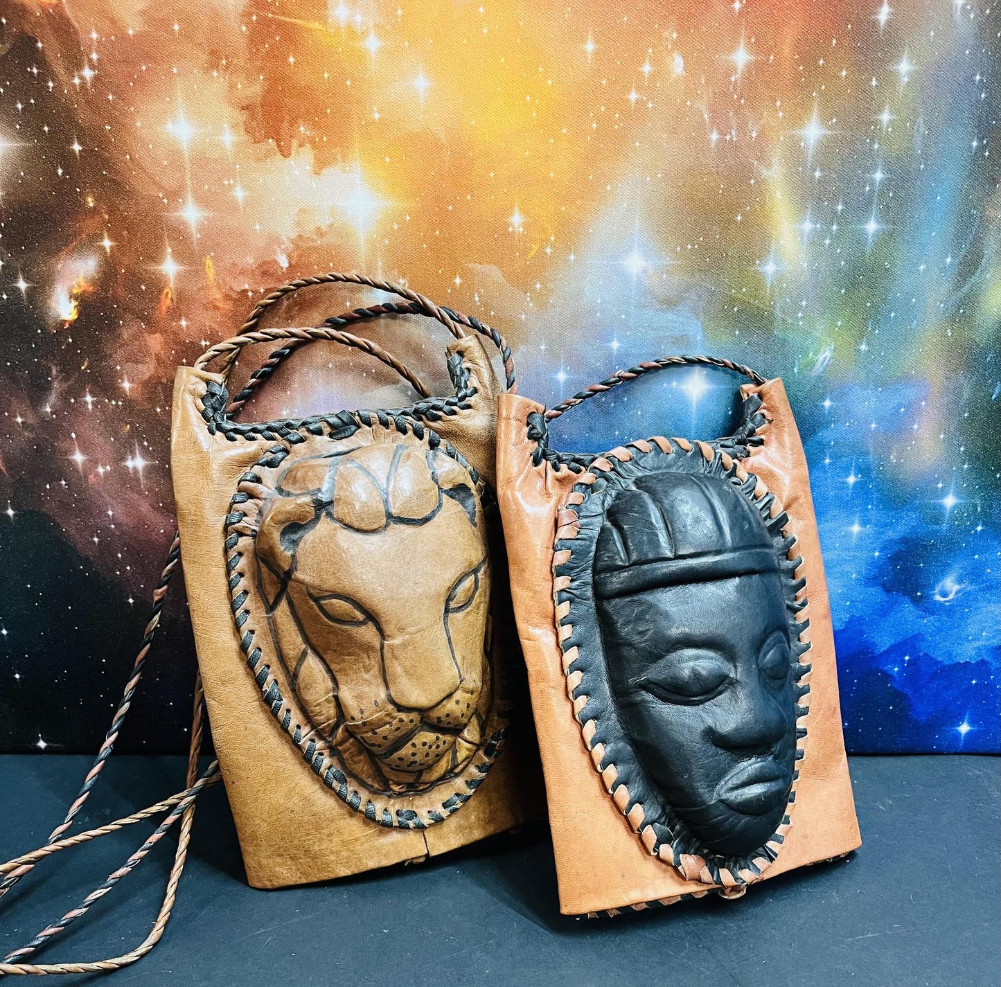 Ghanaian Lion's Face Leather Crossbody