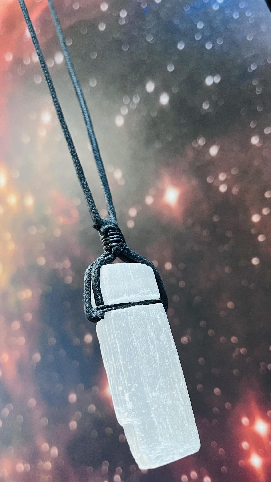 Raw Selenite Necklace (Black Cord)