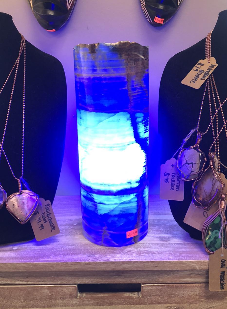 Blue Onyx Cylinder Rustic Lamp
